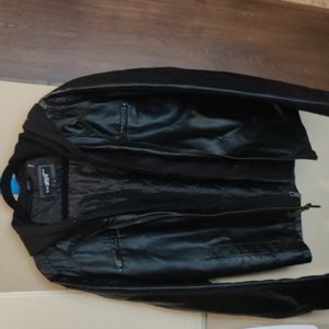 Black leather bomber jacket